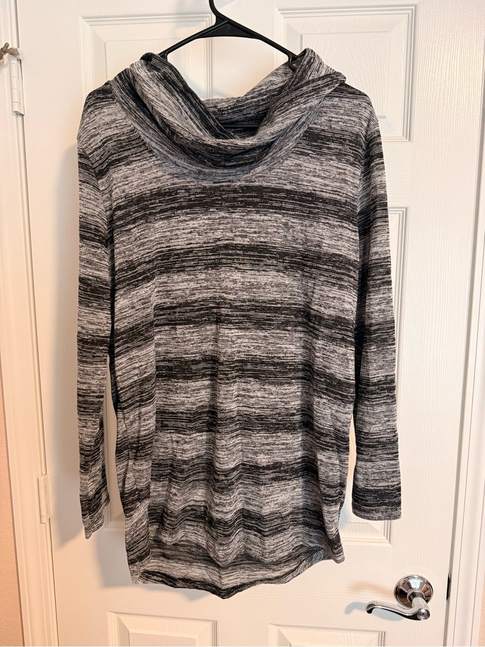 Great Expectations maternity Black and Gray Striped Cowl Neck Sweater